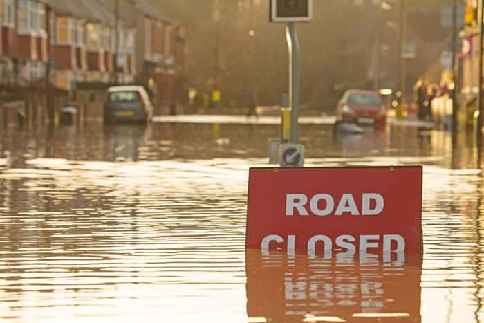 road closed flood sign