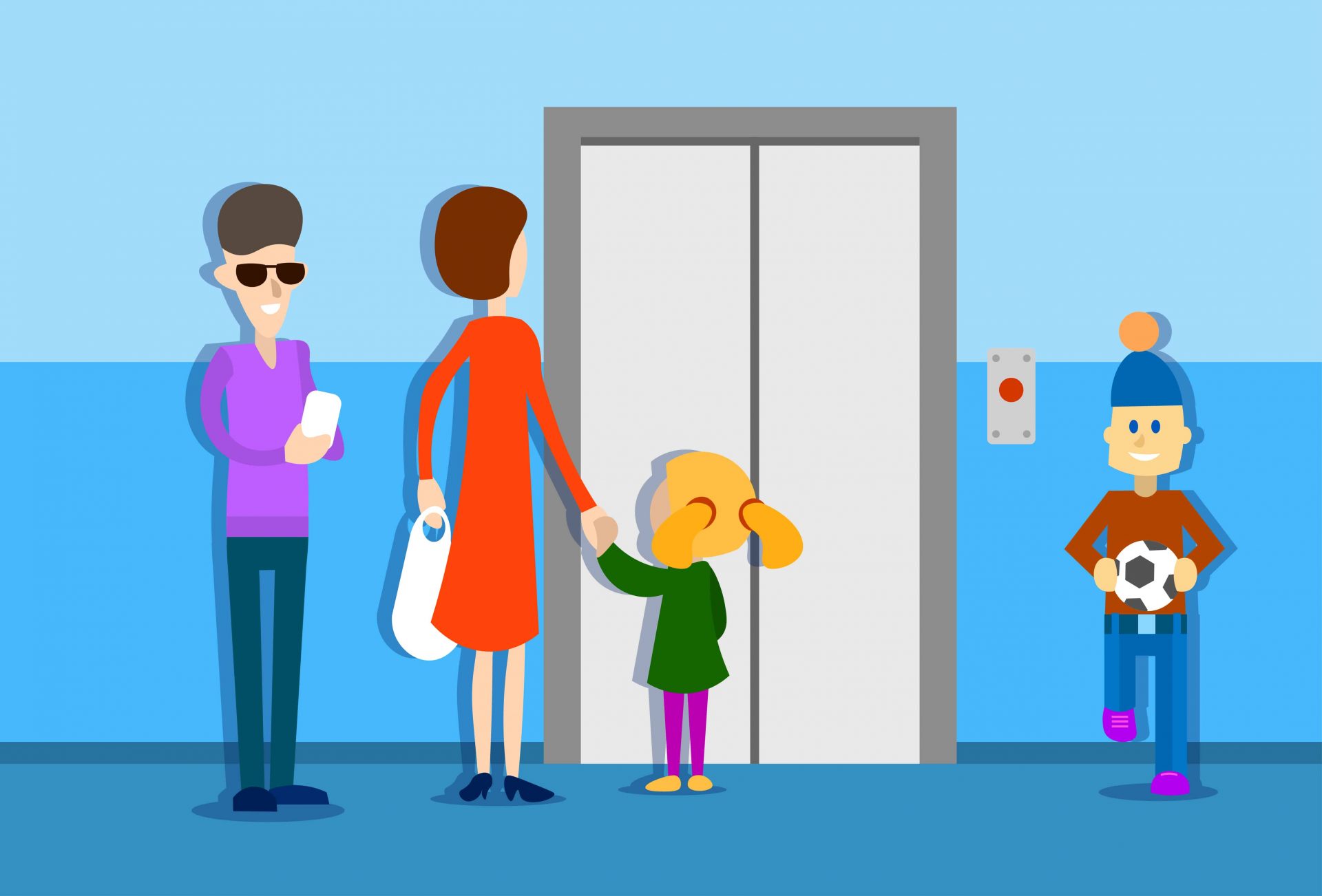 Люди и ребенок в лифте